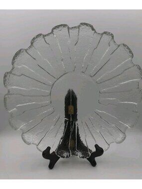 Vintage Scandinavian Style Ice Glass Floral Platter 11 3/4 in Plant Saucer